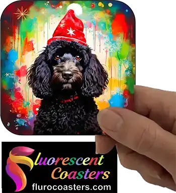 Black Poodle Dog Wearing Christmas Hat 2